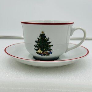 Cuthbertson American Christmas Tree Red Band Cup & Saucer Set Vintage